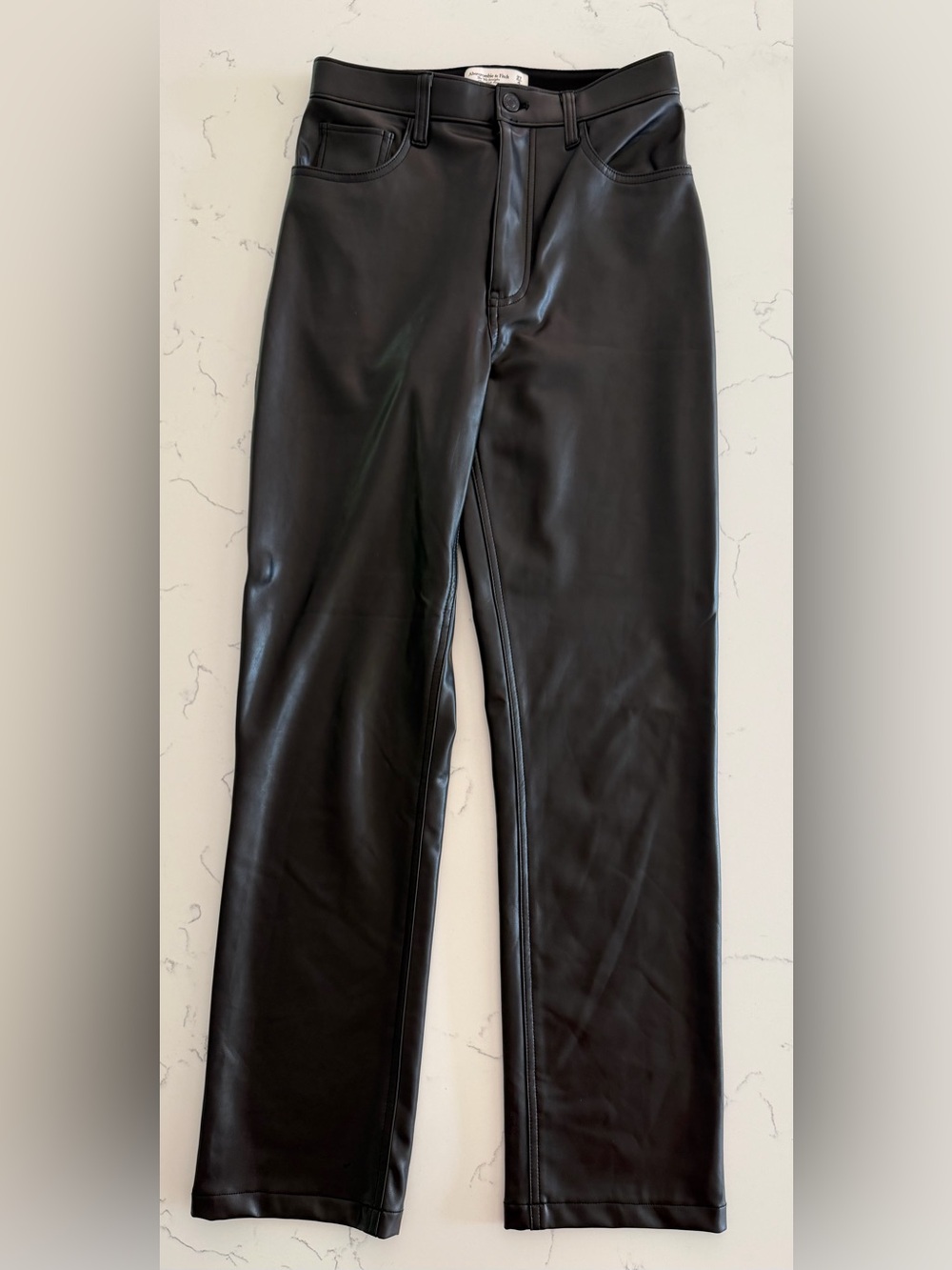 Abercrombie & Fitch 90s Straight Ultra High Rise Black Faux Leather Pants 27